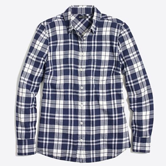 J.CREW FLANNEL BUTTON UP SHIRT IN NAVY BLUE PLAID WOMEN’S SIZE XS - Picture 1 of 5